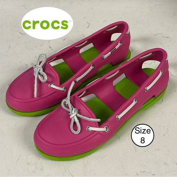 CROCS Shoes - Crocs Beach Line Slip-On Boat Shoes Pink and Green Size 8